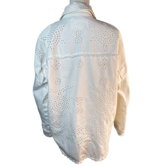 ZARA Eyelet Embroidered Small White Outerwear Snap Button Jean Jacket - Picture 2 of 13